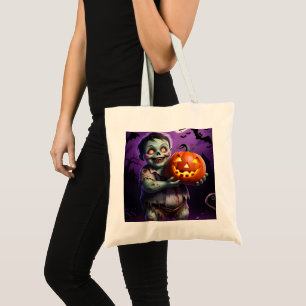 Bolsa Tote Pequeno Monstro Verde e Amigo de Abóbora