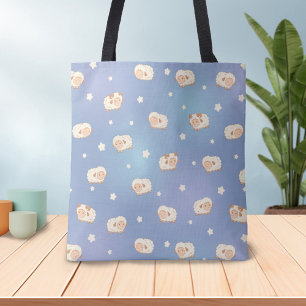 Bolsa Tote Pequeno padrão de ovelha bonito em azul