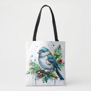 Bolsa Tote Pequeno Pássaro e Verdes de Natal