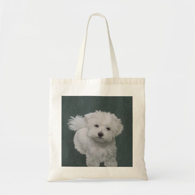 Bolsa Tote Pequeno retrato de animal branco (Frente)