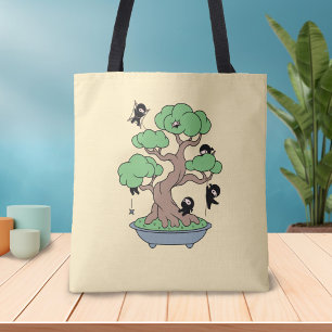 Bolsa Tote Pequenos Ninjas em Bonsai Tree em Amarelo