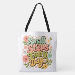 Bolsa Tote Pequenos Passos Todos os Dias Floral Retro Motivac