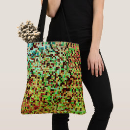 Bolsa Tote Pequenos quadrados ou azulejos, verdes e castanhos