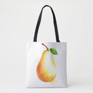 Bolsa Tote Pera de Aquarela com Estilo Pintado à Mão em Branc