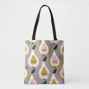 Bolsa Tote Pera fundo. Ilustração desenhada à mão. Seamle