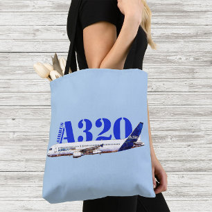 Bolsa Tote Perfil de desenho de aquarela da aeronave A320