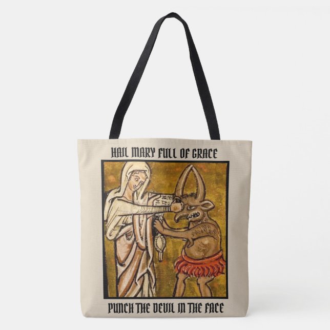 Bolsa Tote Perfurador abençoado da Virgem Maria o diabo na (Frente)