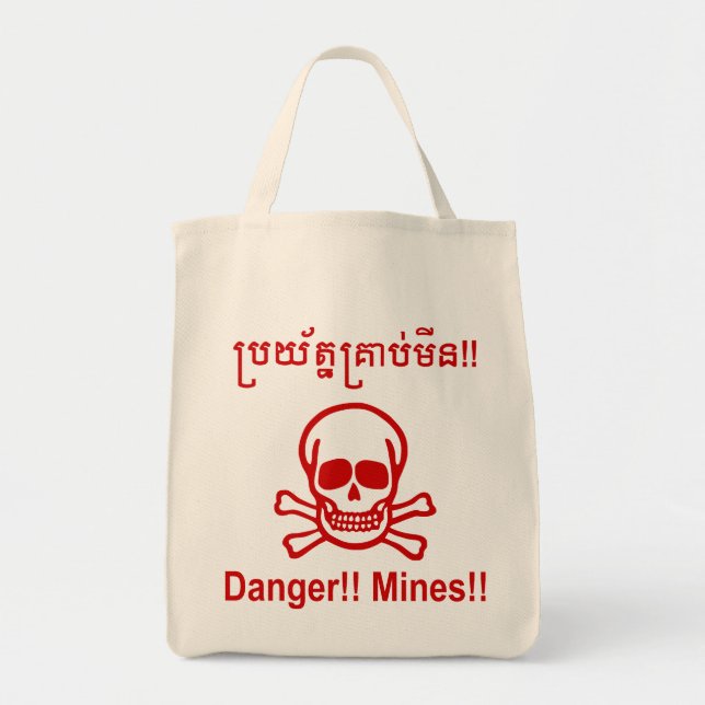 Bolsa Tote Perigo! Minas! ☠ Khmer - Sinal ☠ (Frente)