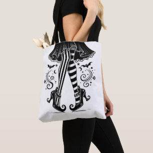 Bolsa Tote Pernas de Bruxa Preta e Branca Halloween Caprichos