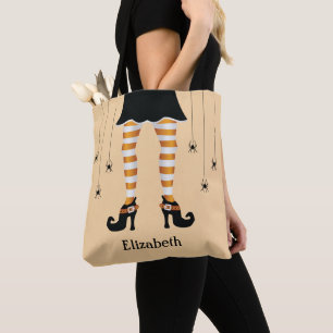 Bolsa Tote Pernas De Bruxas Laranja E Aranhas Com Nome Hallow