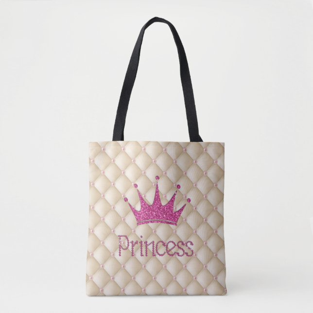 Bolsa Tote Pérolas Chic Encantadoras, Tiara, Princesa, Glitír (Frente)