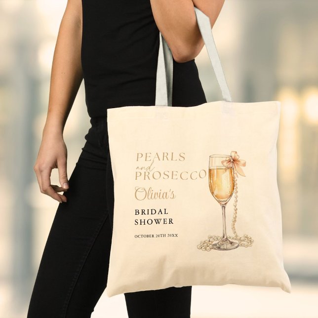 Bolsa Tote Pérolas E Prosecco Chá De Noiva Elegante (Pearls And Prosecco Elegant Bridal Shower Tote Bag)