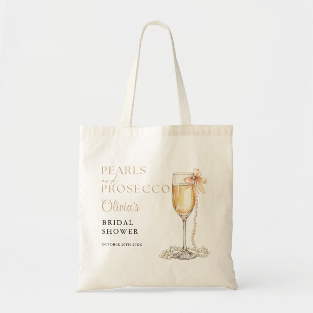 Bolsa Tote Pérolas E Prosecco Elegante Chá de Noiva (Frente)