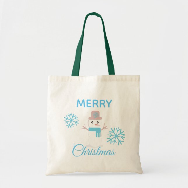 Bolsa Tote Personagem Bonito de Natal com Boneco de Neve e Fl (Frente)