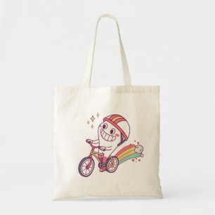 Bolsa Tote Personagem de desenho animado alegre na Bicicleta