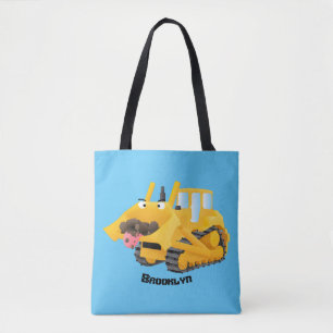 Bolsa Tote Personagem de desenho animado de bulldozer amarelo