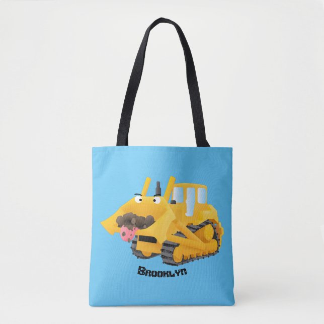 Bolsa Tote Personagem de desenho animado de bulldozer amarelo (Frente)