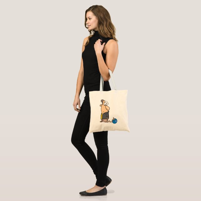 Bolsa Tote Personagem engraçado e triste de boliche com bola  (Frente (modelo))