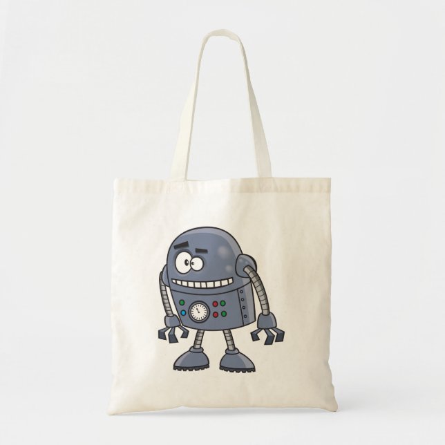 Bolsa Tote Personagem Robô Engraçado Cor Azul Retro (Frente)