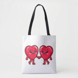 Bolsa Tote Personagens de Coração Fofo de Mão Dada