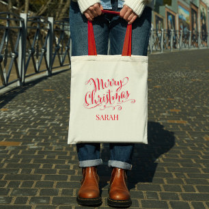 Bolsa Tote Personalização da Caligrafia Vermelha do Script Fe