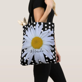 Bolsa Tote Personalização da Margarida de Bolinhas Brancas Ne