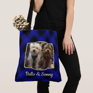 Bolsa Tote Personalização divertida - 2 Fotograma Azul e Xadr