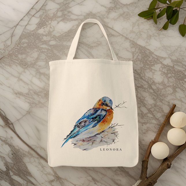 Bolsa Tote Personalização do Bluebird Elegante Watercolor (Criador carregado)