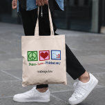 Bolsa Tote Personalização Phlebotomist Peace Love Phlebotomy<br><div class="desc">Um presente flebotomista personalizado legal para um especialista em desenhar e agulhas de sangue. Um sinal de paz,  coração e frascos de sangue. O saco de tote Phlebotomy do Peace Love com seu texto personalizado.</div>