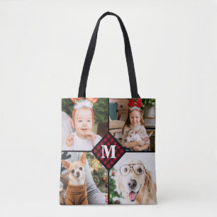 Bolsa Tote Personalizada 4 Fotografias Monograma Xadrez Verme