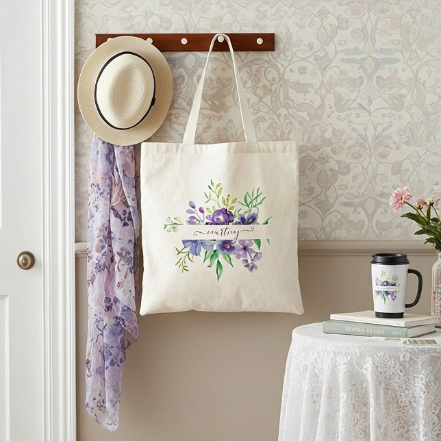 Bolsa tote personalizada com floral de aquarela li (Criador carregado)
