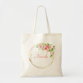 Bolsa Tote Personalizada com Floral Rosa em Aquare