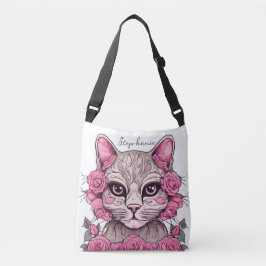 Bolsa Tote Personalizada com Gato e Rosas Rosa