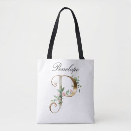 Bolsa Tote Personalizada com Letra Floral a Dourad