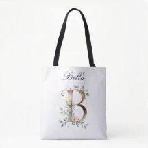 Bolsa Tote Personalizada com Letra Floral em Ouro