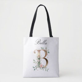 Bolsa Tote Personalizada com Letra Floral em Ouro