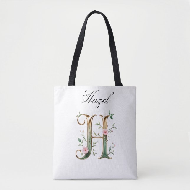 Bolsa Tote Personalizada com Letra H Floral em Dou (Frente)