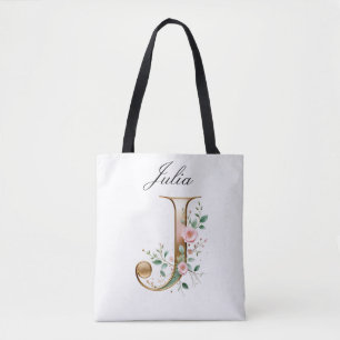 Bolsa Tote Personalizada com Letra J Floral em Our