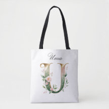 Bolsa Tote Personalizada com Letra U Floral em Dou