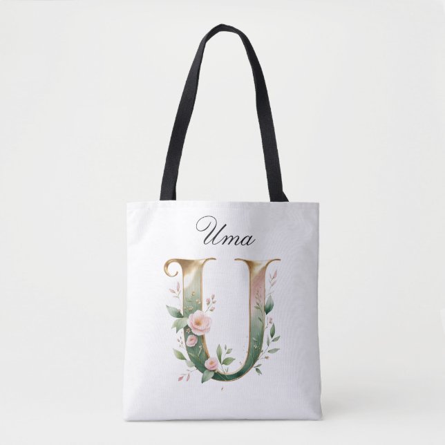 Bolsa Tote Personalizada com Letra U Floral em Dou (Frente)