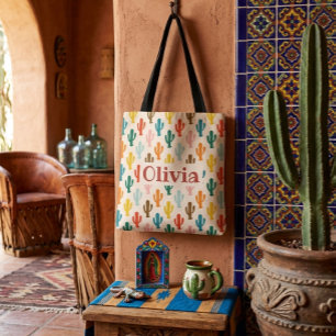 Bolsa Tote Personalizada com Padrão Colorido de Ca