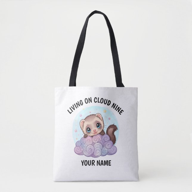 Bolsa Tote Personalizada de Furão Fofa com Texto P (Frente)