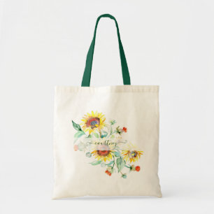 Bolsa tote personalizada de girassóis em aquarela