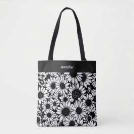 bolsa tote personalizada de girassóis preto e bran