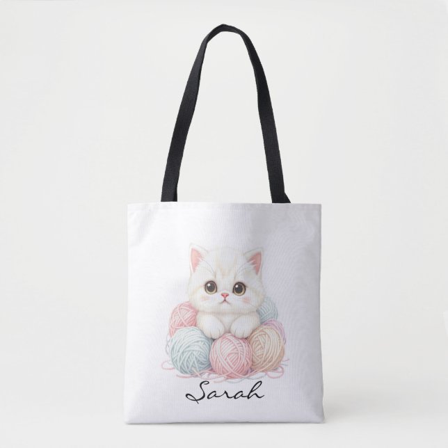 Bolsa Tote Personalizada de Tricô de Gatinho (Frente)