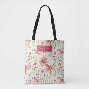 Bolsa Tote Personalizada Dragonfly Floral