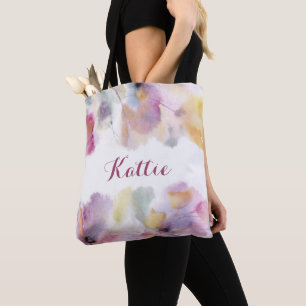 Bolsa Tote Personalizada Floral Aquarela Pastel 