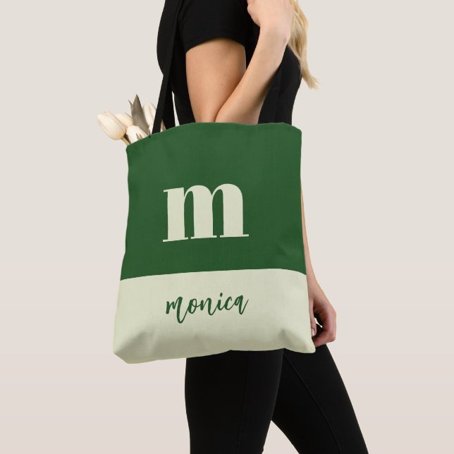 Bolsa tote personalizada inicial branca e verde (Close Up)