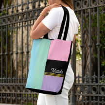 Bolsa tote personalizada listrada pastel multicolo