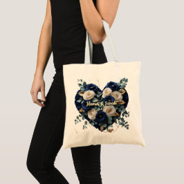 Bolsa Tote Personalizada Navy Dourado Floral Monog